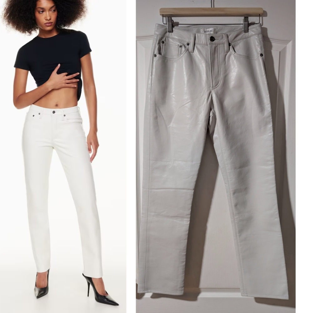 Nwt Agolde | Recycled Leather Lyle Low Rise Slim In Wisp Pale Gray Us